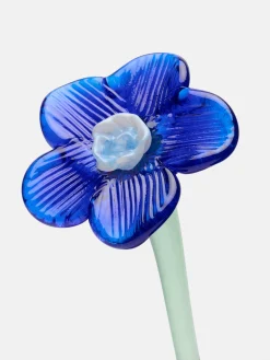 MOUTHBLOWN CRYSTAL FLOWER BLUE^HOFF